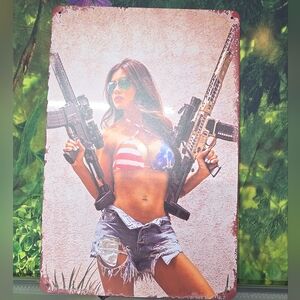 Patriotic Bikini and Denim Shorts Metal Sign